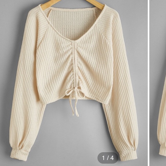 Sweaters - Ruched Drawstring Crop Top - Large